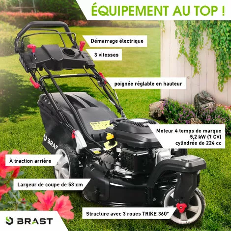 Tondeuse Thermique Autotractée 3 Roues 360° TRIKE ESTART SPEED 224cc 7cv 53cm 60 L Dem. él. Vitesse D'entraînement Triple Réglable Acier Propulsion Arrière De La Marque Française GT - BRAST 4 Tondeuse Thermique Autotractée 3 Roues 360° TRIKE ESTART SPEED 224cc 7cv 53cm 60 L Dem. él. Vitesse D'entraînement Triple Réglable Acier Propulsion Arrière De La Marque Française GT - BRAST – Image 2
