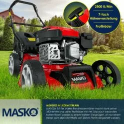 MASKO® Tondeuse à Essence 5 En 1 Roue Motrice Fonction De Nettoyage EasyClean Fonction Mulching Éjection Latérale Largeur De Coupe élevée Réglage De La Hauteur De Coupe Sur 8 Positions | Moteur 4 Temps | Bac De Ramassage, Rouge Noir, Schnittbreite 42cm (d -Tondeuse Et Accessoires Boutique 54827847 4