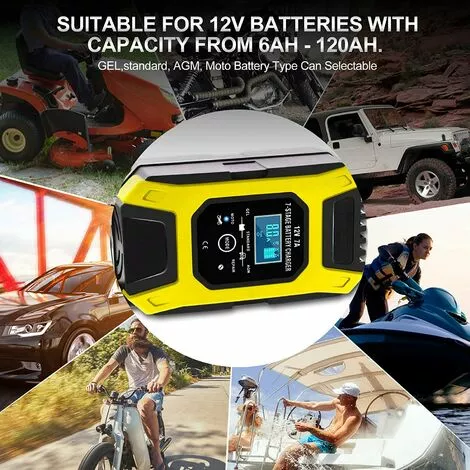 OSQI Chargeur De Batterie Intelligent 7A/12V Chargeur De Moto Rapide Portable Avec Mode De Réparation De Protection D'affichage LCD Pour Voiture Moto Auto Jaune 7 OSQI Chargeur De Batterie Intelligent 7A/12V Chargeur De Moto Rapide Portable Avec Mode De Réparation De Protection D'affichage LCD Pour Voiture Moto Auto Jaune – Image 5